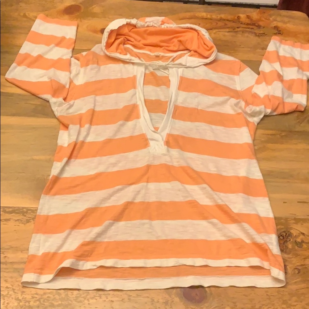 J Crew 3/4 sleeve hooded top. Large